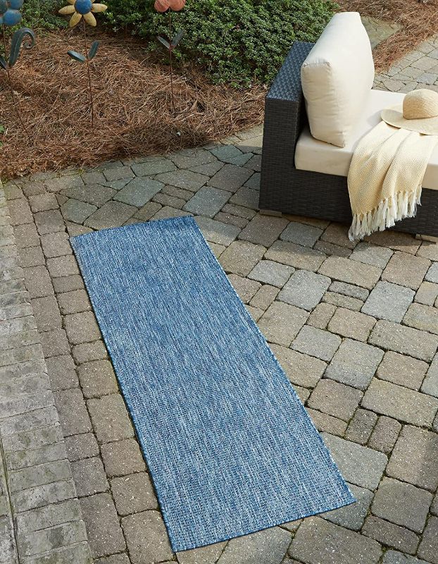 Photo 1 of 
Unique Loom Collection Casual Transitional Solid Heathered Indoor/Outdoor Flatweave Area Rug, 2 ft x 6 ft, Navy Blue/Light Blue
Size:2 ft x 6 ft