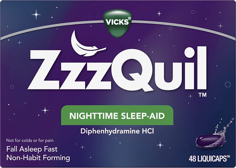 Photo 1 of 
ZzzQuil, Nighttime Sleep Aid LiquiCaps, 25 mg Diphenhydramine HCl, #1 Sleep-Aid Brand, Non-Habit Forming, Wake Refreshed, 48 LiquiCaps (Packaging May Vary)
EXP 03-2023