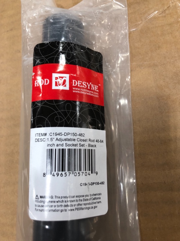 Photo 1 of Rod Desyne 1.5" Premium Heavy Duty Adjustable Closet Rod with Socket Set, 48 x 84, Black
