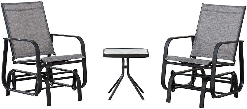 Photo 1 of Amazon Basics 3-Piece Outdoor Patio Steel Glider Sling Chair Bistro Dining Set - Grey
