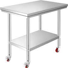 Photo 1 of 36x24 Stainless Steel Work Table 4 Casters Easy Cleaning Overshelf Prep Tables
