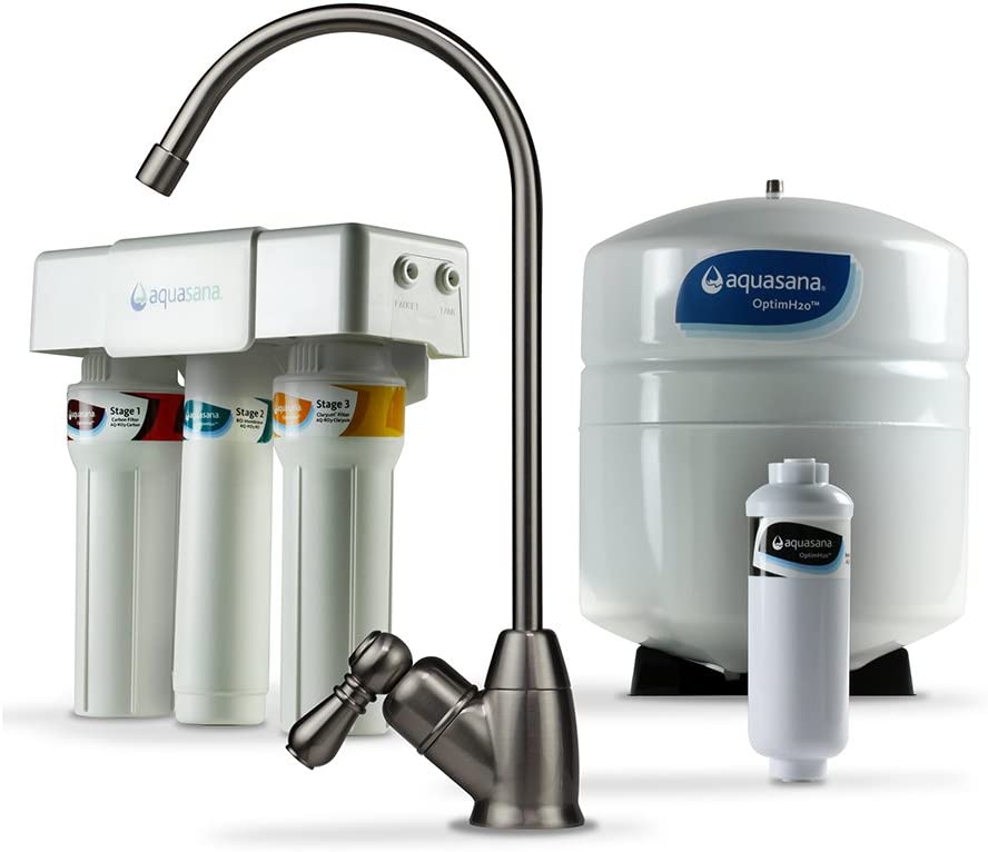 Photo 1 of Aquasana AQ-RO-3.55 Reverse Osmosis Under Sink Water System Filters 95% of Fluoride-Kitchen Counter Faucet Filtration, 32 Piece Set, Brushed Nickel
