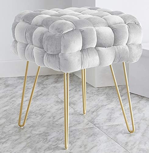 Photo 1 of Ornavo Home Mirage Modern Contemporary Square Woven Upholstered Velvet Ottoman with Gold Metal Legs - Silver
