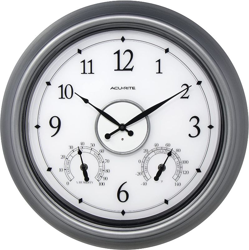 Photo 1 of AcuRite 75455M LED Illuminated Pewter Outdoor Clock, 18"
