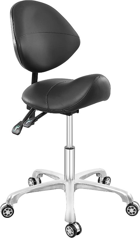 Photo 1 of Senkelly Rolling Saddle Stool with Backrest Height Adjustable Ergonomic Workbench Stool Chair with Wheels for Beauty Salon Medical Clinic Lab Kitchen Studio...
