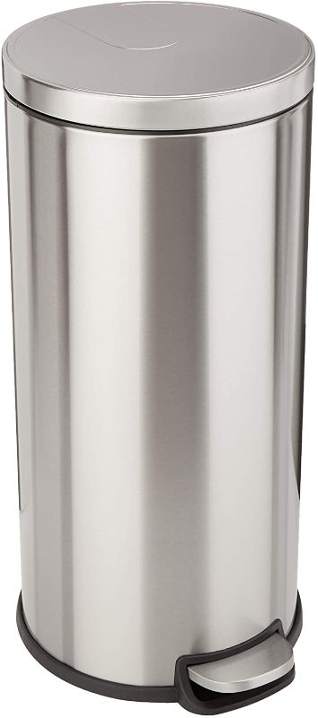 Photo 1 of Amazon Basics 30 Liter / 7.9 Gallon Round Soft-Close Trash Can with Foot Pedal - Stainless Steel
