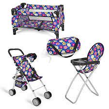 Photo 1 of Exquisite Buggy Fash N Kolor 3 in 1 Flower Design Doll Set 1.Stroller 2.Crib 3.Hi Chair fits 18" Dolls
