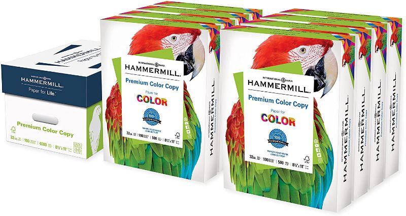 Photo 1 of Hammermill Printer Paper, Premium Color 32 lb Copy Paper, 8.5 x 11 - 8 Ream (4,000 Sheets) - 100 Bright, Made in the USA, 102630C
