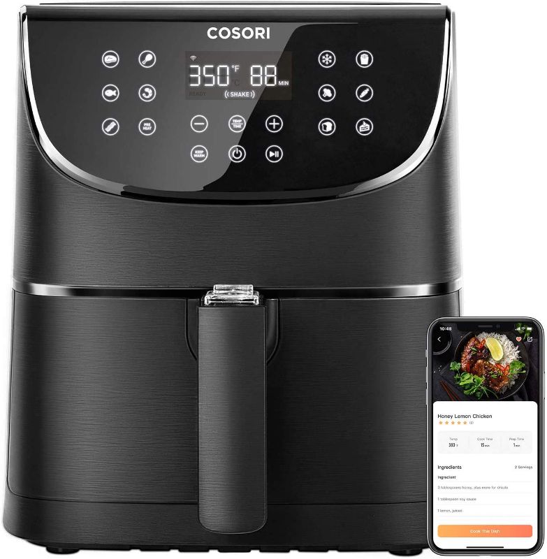 Photo 1 of COSORI Smart WiFi Air Fryer(100 Recipes), 13 Cooking Functions, Keep Warm & Preheat & Shake Remind, Works with Alexa & Google Assistant, 5.8 QT, Black
