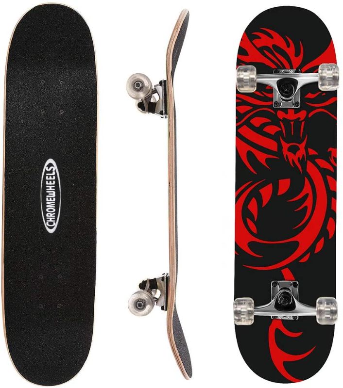 Photo 1 of ChromeWheels 31 inch Skateboard Double Kick Skate Board Cruiser Longboard 8 Layer Maple Deck Skateboards for Kids and Beginners
