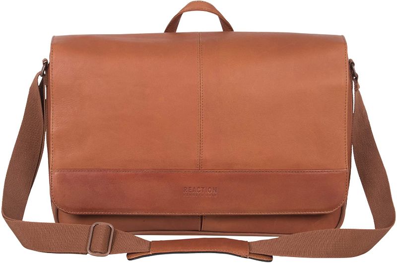 Photo 1 of Kenneth Cole Reaction Manhattan Shoulder Satchel Bag Colombian Leather Computer & Tablet Travel Briefcase, Cognac Laptop Messenger
