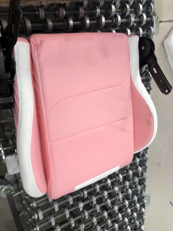 Photo 2 of Leopard Gaming Chair, High Back PU Leather Office Chair, Adjustable Video Gaming Chairs, Swivel Racing Chair with Adjustable Armrest (White/Pink) DIRTY MISSING HARDWARE.
