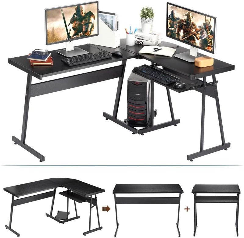 Photo 1 of Computer Desk, HEEYUE L-Shaped Large Corner PC Laptop Study Table Workstation Gaming Writing Desk with Keyboard Tray for Home Office - Free CPU Stand - Wood & Metal - Black Wood Grain
MISSING SCREWS AND INSTRUCTIONS.