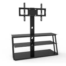 Photo 1 of 41.3 in. Black Tempered Glass TV Stand TV Bracket with Multi-Angle Adjustable and 2 Shelves Fits TV's up to 65 in.
