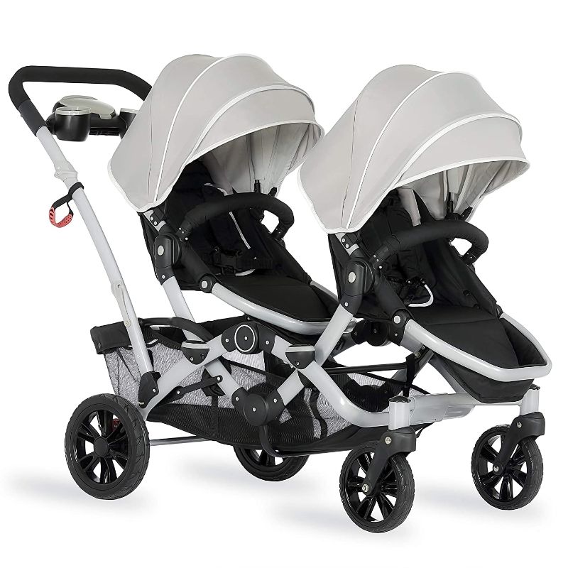 Photo 1 of Dream On Me, Track Tandem Stroller- Face to Face Edition in Light Grey, Gray MISSING ONE SAFETY RAIL FOR ONE SEAT, MISSING WHEEL LOCKS TOLD KEEP WHEELS ON.
