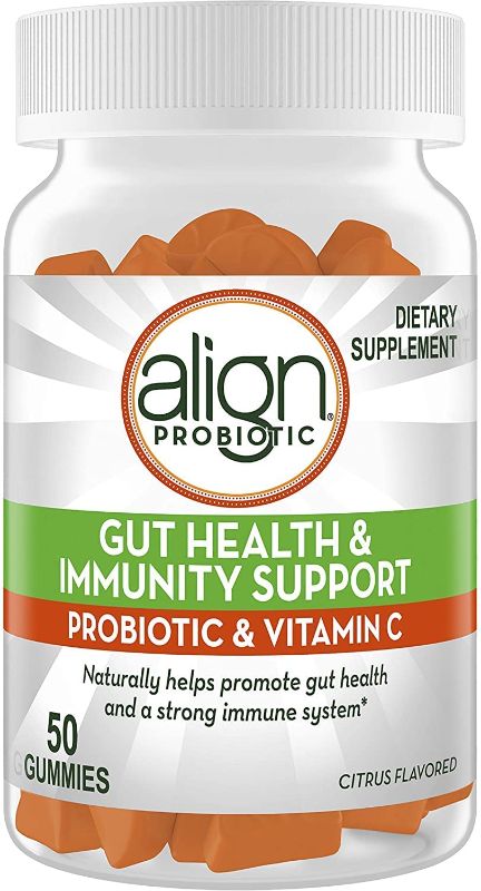 Photo 1 of **BEST BY 04-2022**Align Probiotic, Gut Health & Immunity Support, #1 Doctor Recommended Brand, vitamin C and B12 for Immune Support & Energy, Citrus Flavor, 50 Gummies
