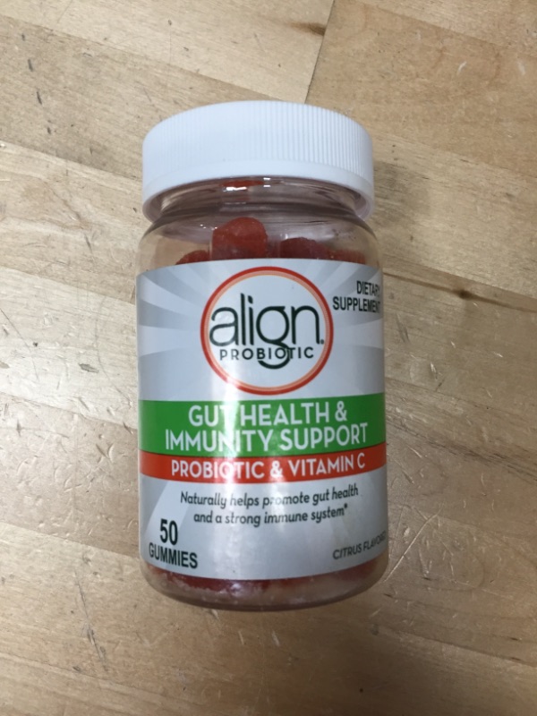 Photo 2 of **BEST BY 04-2022**Align Probiotic, Gut Health & Immunity Support, #1 Doctor Recommended Brand, vitamin C and B12 for Immune Support & Energy, Citrus Flavor, 50 Gummies
