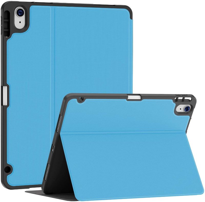 Photo 1 of Soke Case for iPad Air 4th Generation 2020, iPad 10.9'' Case with Pencil Holder, Premium Shockproof Stand Folio Case[Support Touch ID + The 2nd Pencil Charging], Smart Soft TPU Back Cover, Light Blue
