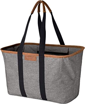 Photo 1 of CleverMade 30L SnapBasket LUXE - Reusable Collapsible Durable Grocery Shopping Bag - Heavy Duty Large Structured Tote, Heather Grey
