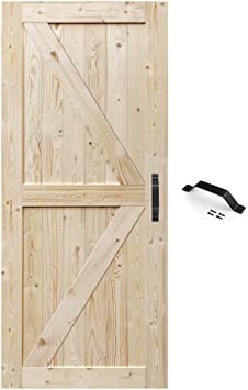 Photo 1 of  36 in. x 84 in. Barn Door,Unfinished British Brace Barn Door/Modern Style/Solid Wood/Sliding Door/Simple Assembly is Required DIFFERENT COLOR FROM STOCK PHOTO 