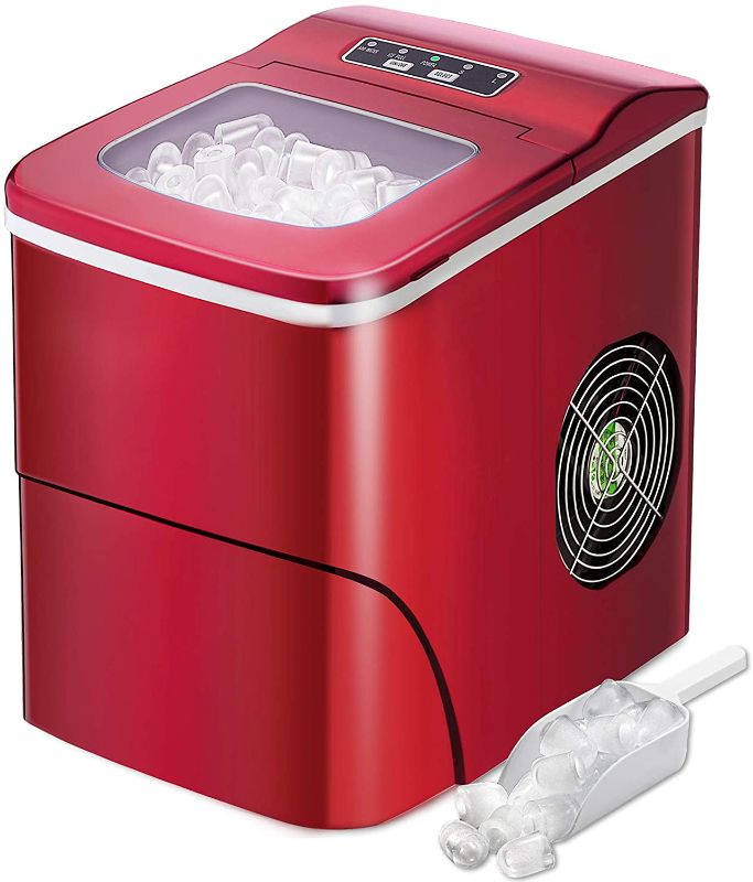 Photo 1 of AGLUCKY Counter top Ice Maker Machine,Compact Automatic Ice Maker,9 Cubes Ready in 6-8 Minutes,Portable Ice Cube Maker with Scoop and Basket,Perfect for Home/Kitchen/Office/Bar (Red)
