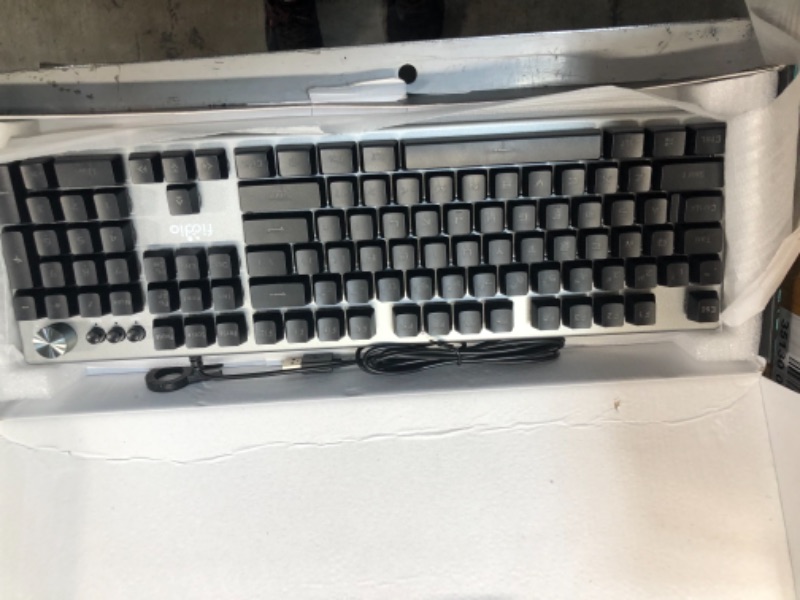 Photo 2 of FIODIO Membrane Gaming Keyboard, Wired RGB Rainbow Backlit Keyboard, Ergonomic Standard Keyboard for Desktop, Computer and PC, Silver-Black (FK-2028-US)
