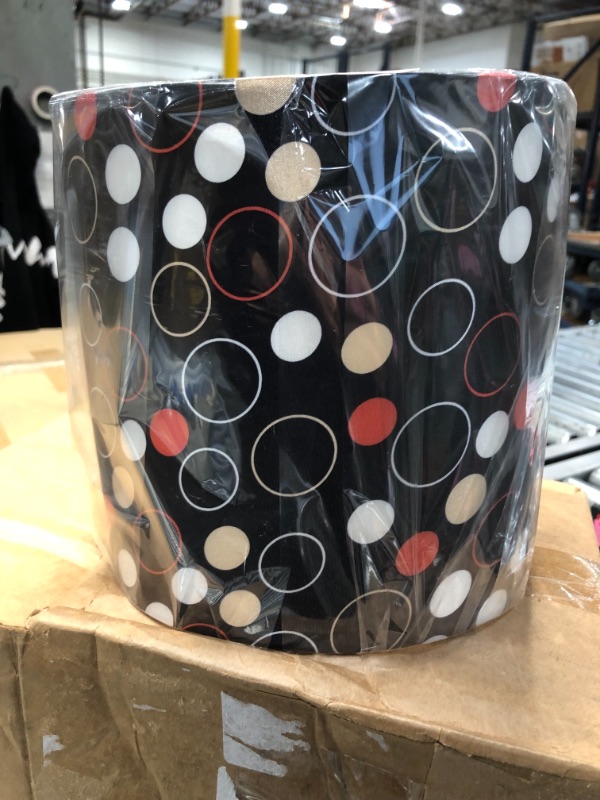 Photo 1 of 8" BLACK LAMP SHADE WITH RED, BEIGE, AND BLACK POLKA DOTS