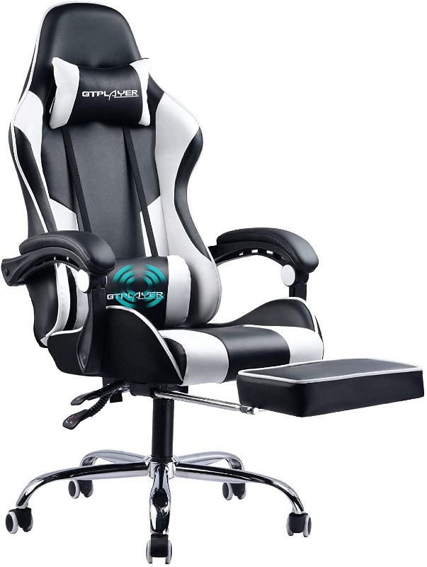 Photo 1 of  Gaming Chair,Computer Chair with Footrest and Lumbar Support, Height Adjustable Gaming Chair with 360°-Swivel Seat and Headrest for Office or Gaming (White)
