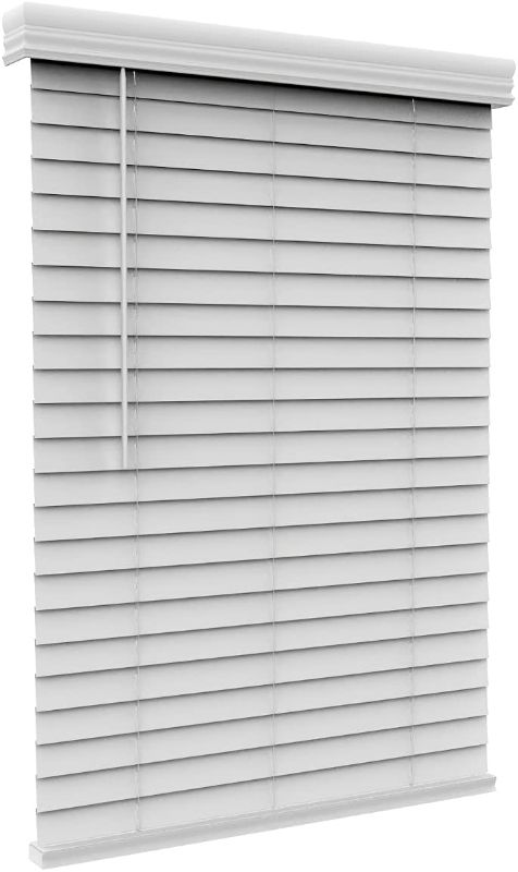 Photo 1 of  Cordless 2 Inch Faux Wood Horizontal Blinds - Size: 45" W x 60" H, White, Cordless Lift and Wand Tilt
