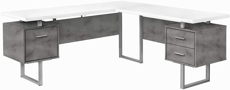 Photo 1 of Monarch Specialties Corner Floating Desktop-3 Storage Drawers-Reversible-Home Office Computer Desk, 71" L x 71" W, White Top/Grey Concrete-Look