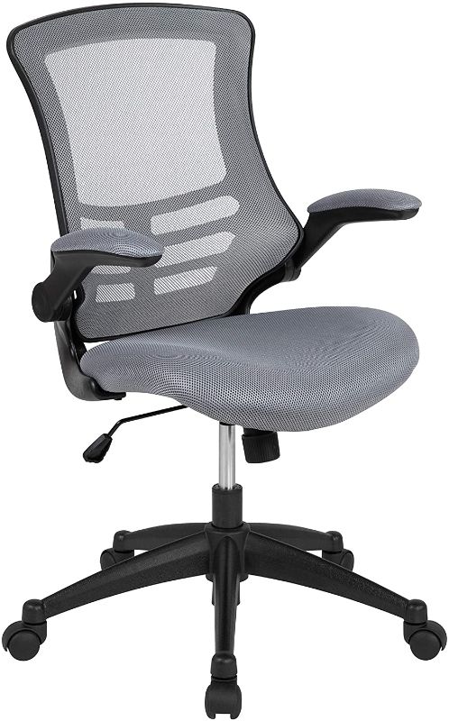 Photo 1 of Flash Furniture Mid-Back Dark Gray Mesh Swivel Ergonomic Task Office Chair with Flip-Up Arms
//loosed components //previously open 