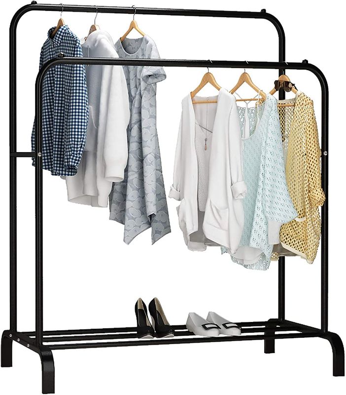 Photo 1 of UDEAR Garment Rack Freestanding Hanger Double Rods Multi-functional Bedroom Clothing Rack, Black
//MISSING PARTS &HARDWARE