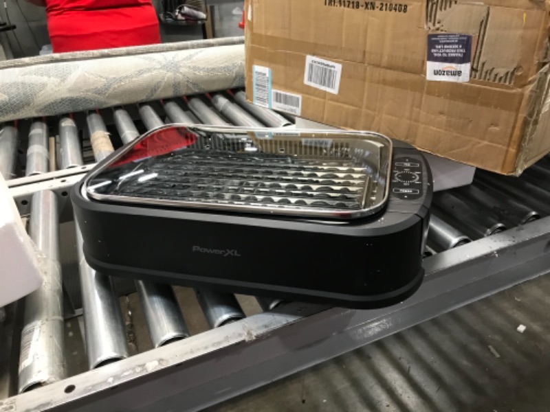 Photo 2 of MISSING CORD. CANNOT BE TESTED.** 
XL Smokeless Electric Indoor Removable Grill and Griddle Plates, Nonstick Cooking Surfaces, Glass Lid, 1500 Watt, 21X 15.4X 8.1, Black
