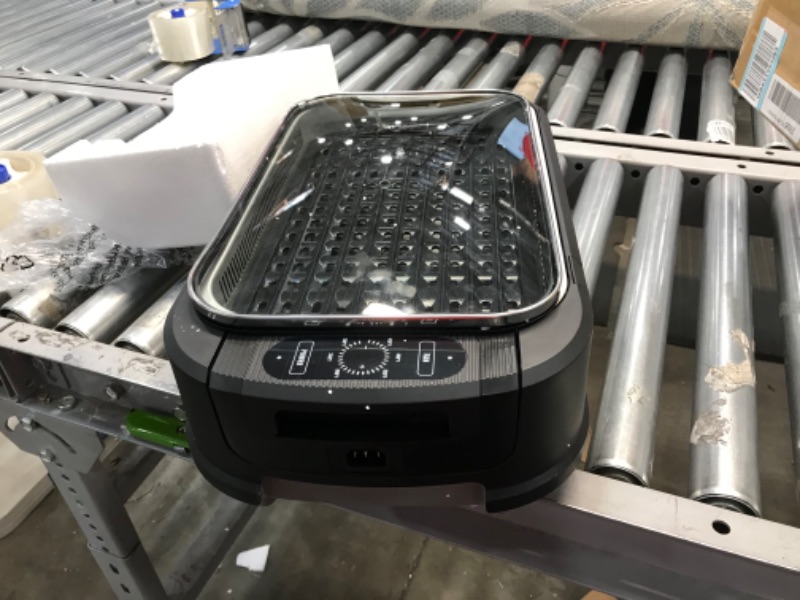 Photo 4 of MISSING CORD. CANNOT BE TESTED.** 
XL Smokeless Electric Indoor Removable Grill and Griddle Plates, Nonstick Cooking Surfaces, Glass Lid, 1500 Watt, 21X 15.4X 8.1, Black
