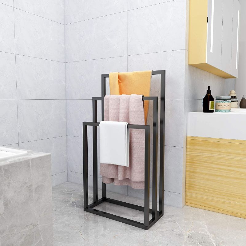 Photo 1 of Metal Freestanding Towel Rack 3 Tiers Hand Towel Holder Organizer for Bathroom Accessories, Black
