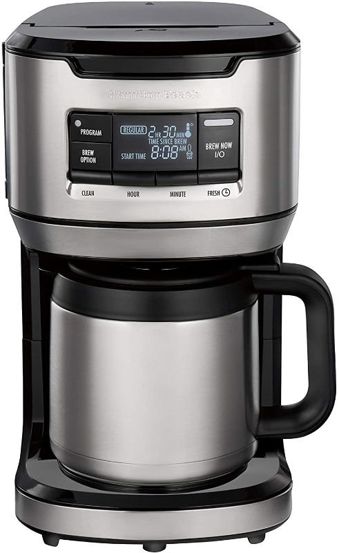 Photo 1 of Hamilton Beach Programmable Front-Fill Coffee Maker with Thermal Carafe (46391), 12 Cup Capacity, Black and Stainless
