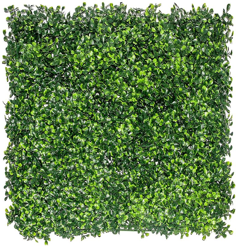 Photo 1 of 6PCS 20x20inch Artificial Boxwood Panels Topiary Hedge Plant Grass Wall with White Flowers, Privacy Hedge Screen UV Protected for Outdoor Indoor Garden Fence Backyard
