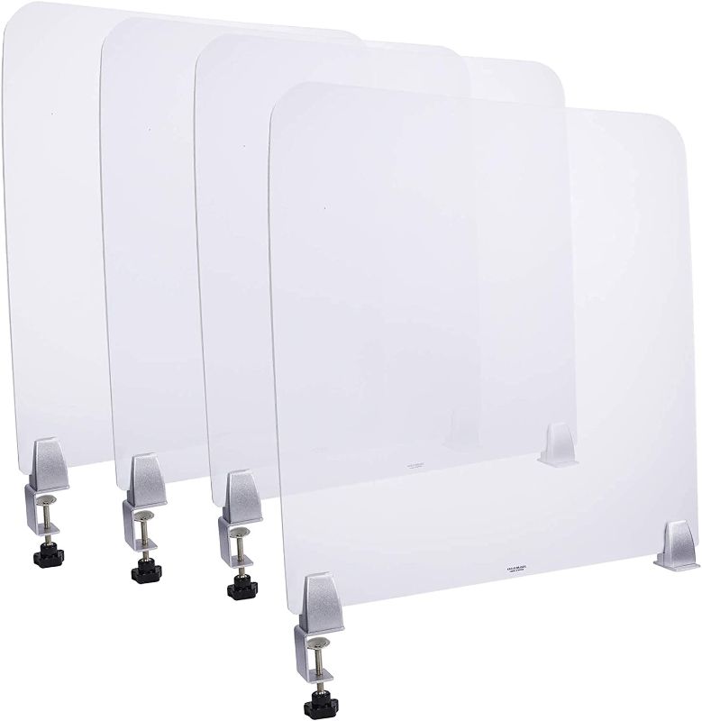 Photo 1 of 4 Pack. Desk Divider, Office Partition, Sneeze Shield. Size: 22x22 Inches. Frosted Acrylic Plexiglass. Silver Multi Purpose Clamps Included. Excellent for Offices, Schools, Libraries & Test Centers
