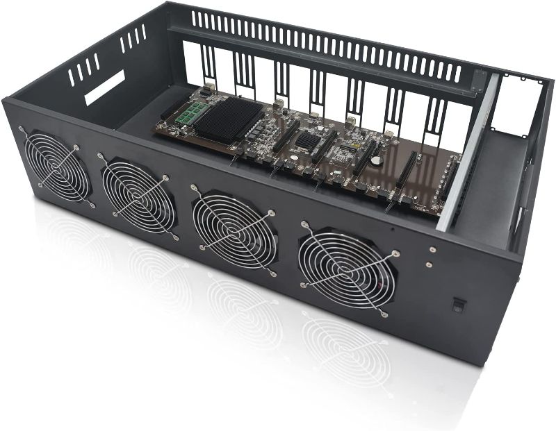 Photo 1 of MLLIQUEA 8 GPU Mining Rig Frame, Mining Machine System & Platform, Barebone Motherboard for BTC/ETH/ZEC with 4 Cooling Fans, Mining Frame Case with SSD, RAM (Without PSU/GPU)
