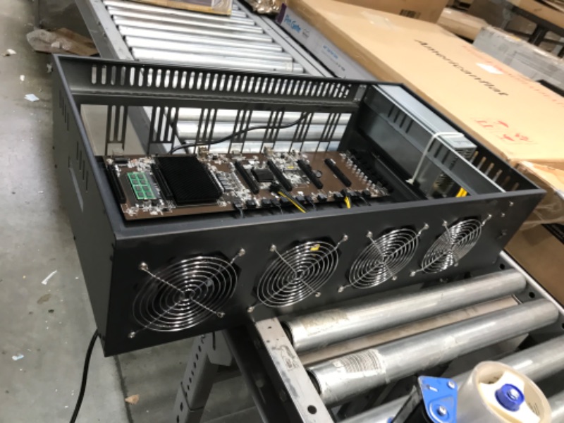 Photo 6 of MLLIQUEA 8 GPU Mining Rig Frame, Mining Machine System & Platform, Barebone Motherboard for BTC/ETH/ZEC with 4 Cooling Fans, Mining Frame Case with SSD, RAM (Without PSU/GPU)
