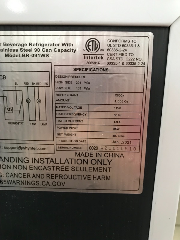 Photo 1 of Whynter BR-091WS, 90 Can Capacity Stainless Steel Beverage Refrigerator with Lock, White
