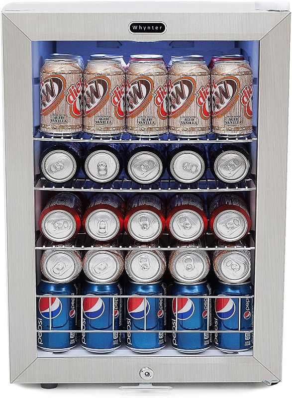 Photo 1 of Whynter BR-091WS, 90 Can Capacity Stainless Steel Beverage Refrigerator with Lock, White
