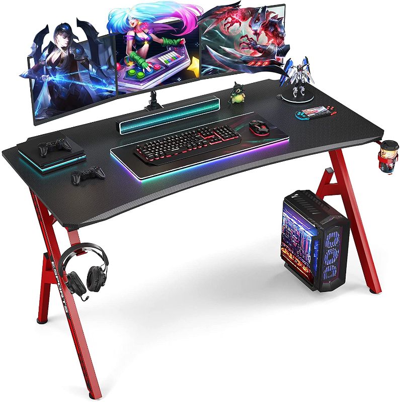 Photo 1 of Foxemart Gaming Desk 55 inch PC Computer Desk, Home Office Desk Workstation, Professional Gaming Desk Table with Cup Holder & Headphone Hook
