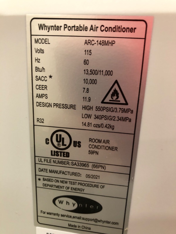 Photo 1 of Whynter 14,000 BTU Heater with 3M SILVERSHIELD Filter Plus AUTOPUMP Portable Air Conditioners, ARC-148MHP, White