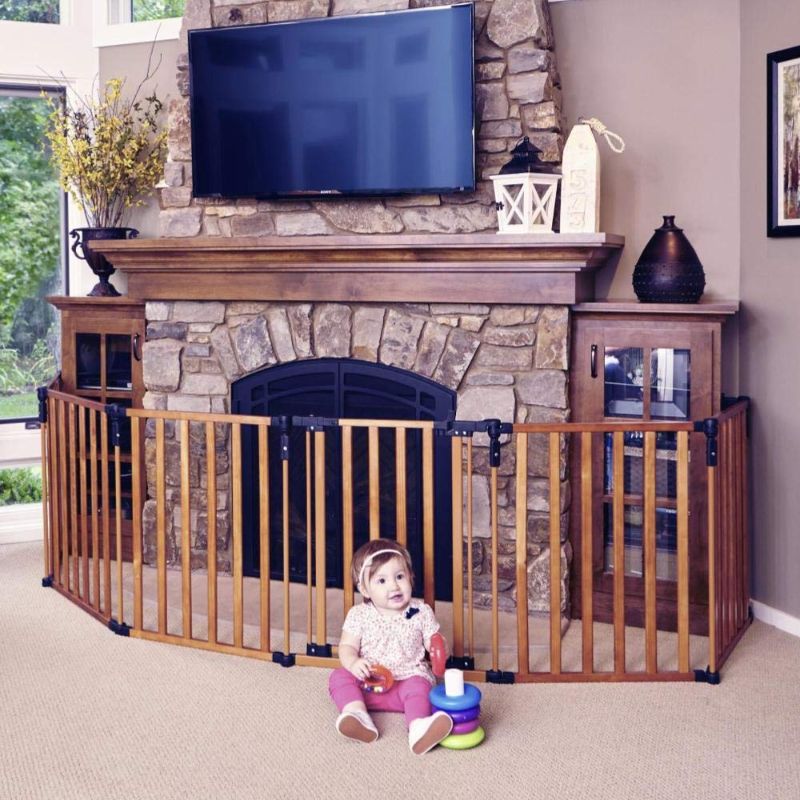Photo 1 of Toddleroo by North States 3 in 1 Stained Wood Superyard 151" Long Extra Wide Baby gate, Barrier or Play Yard, Hardware or Freestanding, 10 sq.ft. Enclosure, 6 Panels, 2-Panel Extension, 30" Tall
