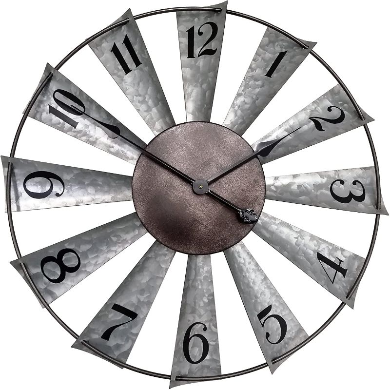 Photo 1 of 24 Inch Galvanized Windmill Clock Large Decorative Wall Clock Oversized Farmhouse Decor for Living Room,Non Ticking,Distressed Metal
//MISSING HANDS 