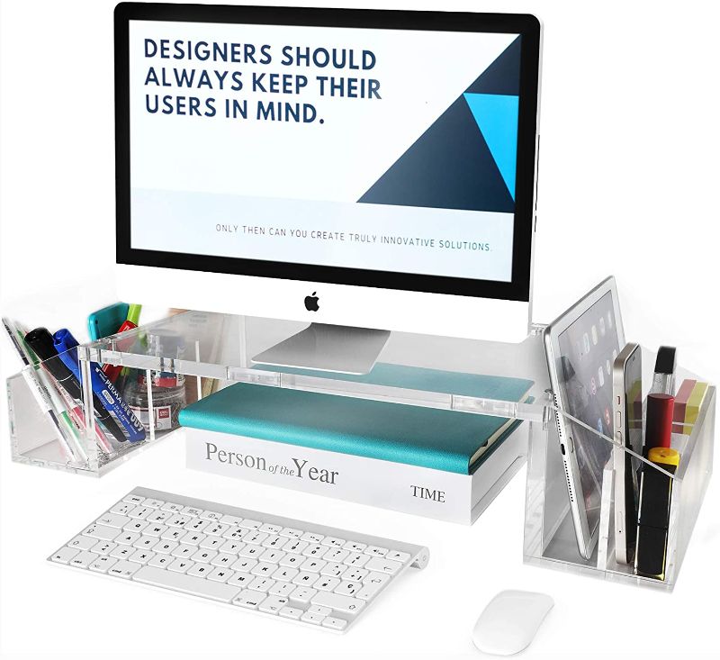 Photo 1 of IMLIB Acrylic Monitor Stand Riser for Desk Countertop, Clear Acrylic Desktop Organizer with Side Compartments and Cable Management for Home and Office, L 22.9" X W 10" X H 4.7"
//MISSING HARDWARE