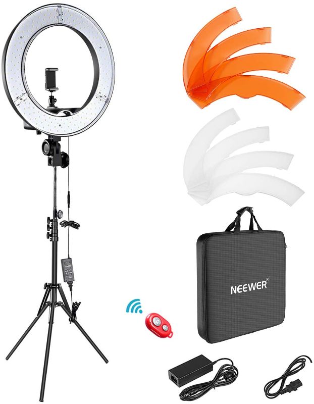 Photo 1 of Neewer Ring Light Kit:18"/48cm Outer 55W 5500K Dimmable LED Ring Light, Light Stand, Carrying Bag for Camera,Smartphone,YouTube,TikTok,Self-Portrait Shooting, Black, Model:10088612
//TESTED POWER ON 