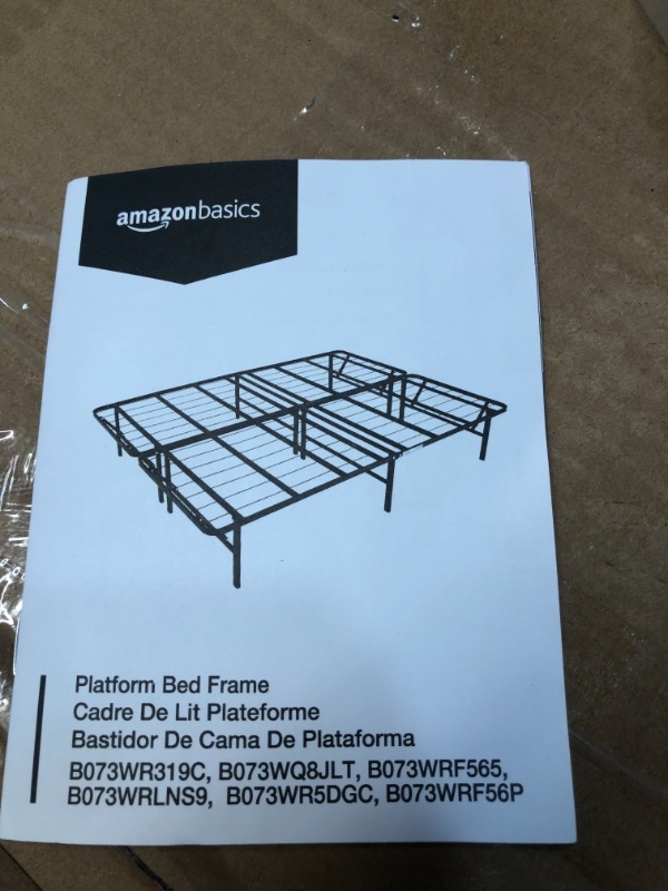 Photo 4 of Amazon Basics Foldable, 14" Black Metal Platform Bed Frame with Tool-Free Assembly, No Box Spring Needed - King