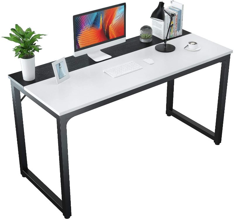 Photo 1 of Foxemart 55” Computer Desks Modern Office Table, Sturdy 55 Inch PC Laptop Writing Gaming Study Desk for Home Office Workstation, White and Black
